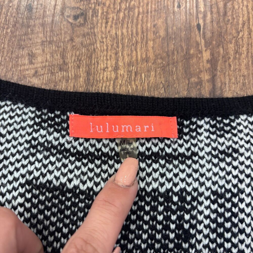 Lulumari Black White Stripe Plaid Open Cardigan Size M/L Elevated Basics Casual - Picture 3 of 7